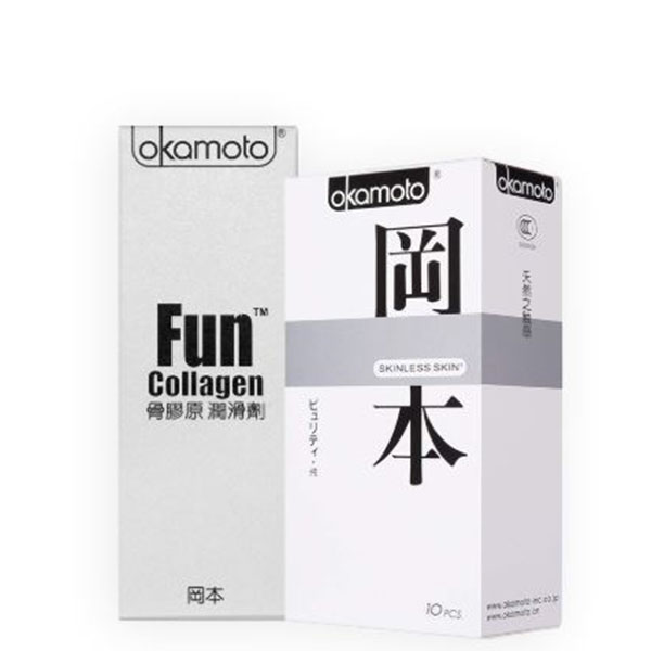 Bội Đôi Gel Bôi Trơn Tăng Độ Ẩm Okamoto Lubcicant Fun Collagen Và Bao Cao Su Siêu Mỏng, Tăng Cảm Giác Thật Okamoto Skinless Skin Purity