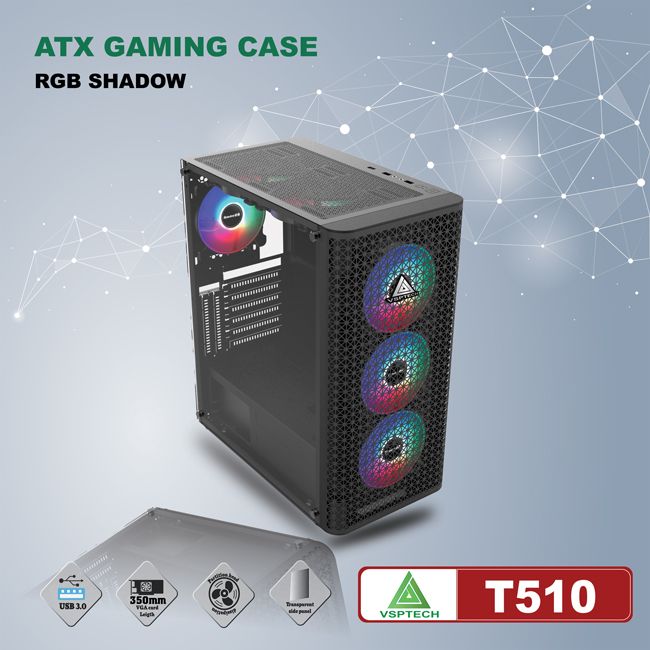 Vỏ máy tính Case VSP T510 ~ không kèm FAN - Hàng chính hãng TECH VISION phân phối