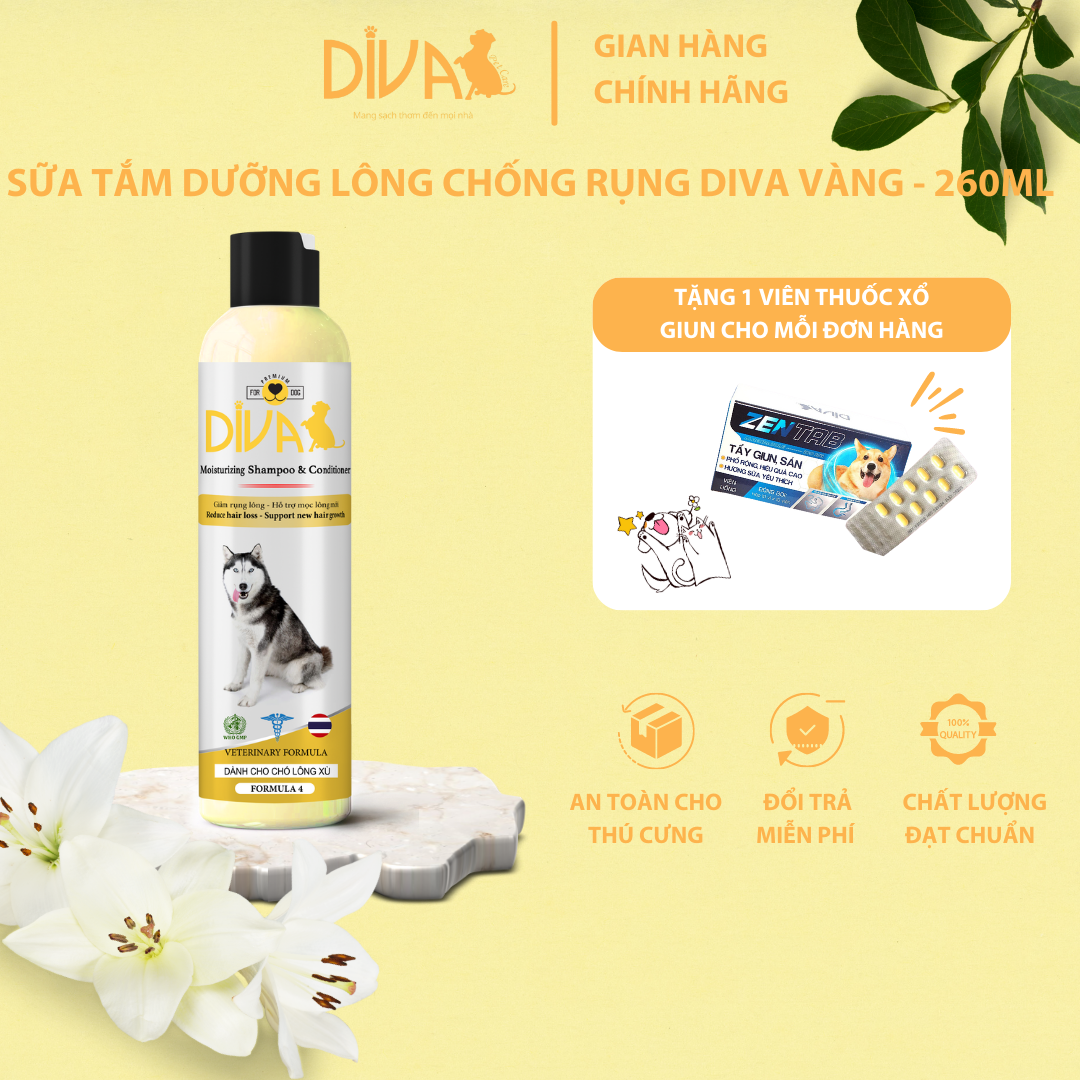 SỮA TẮM DƯỠNG LÔNG GIẢM RỤNG DIVA VÀNG 260ML (DIVA FORMULA 4)