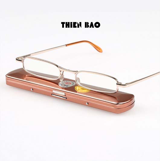 Kính lão thị, viễn thị siêu gọn  Đọc sách Mini Nam nữ hợp kim có hộp thiếc đẹp toàn viền tròng sáng chuẩn độ cao cấp loại I KVG67