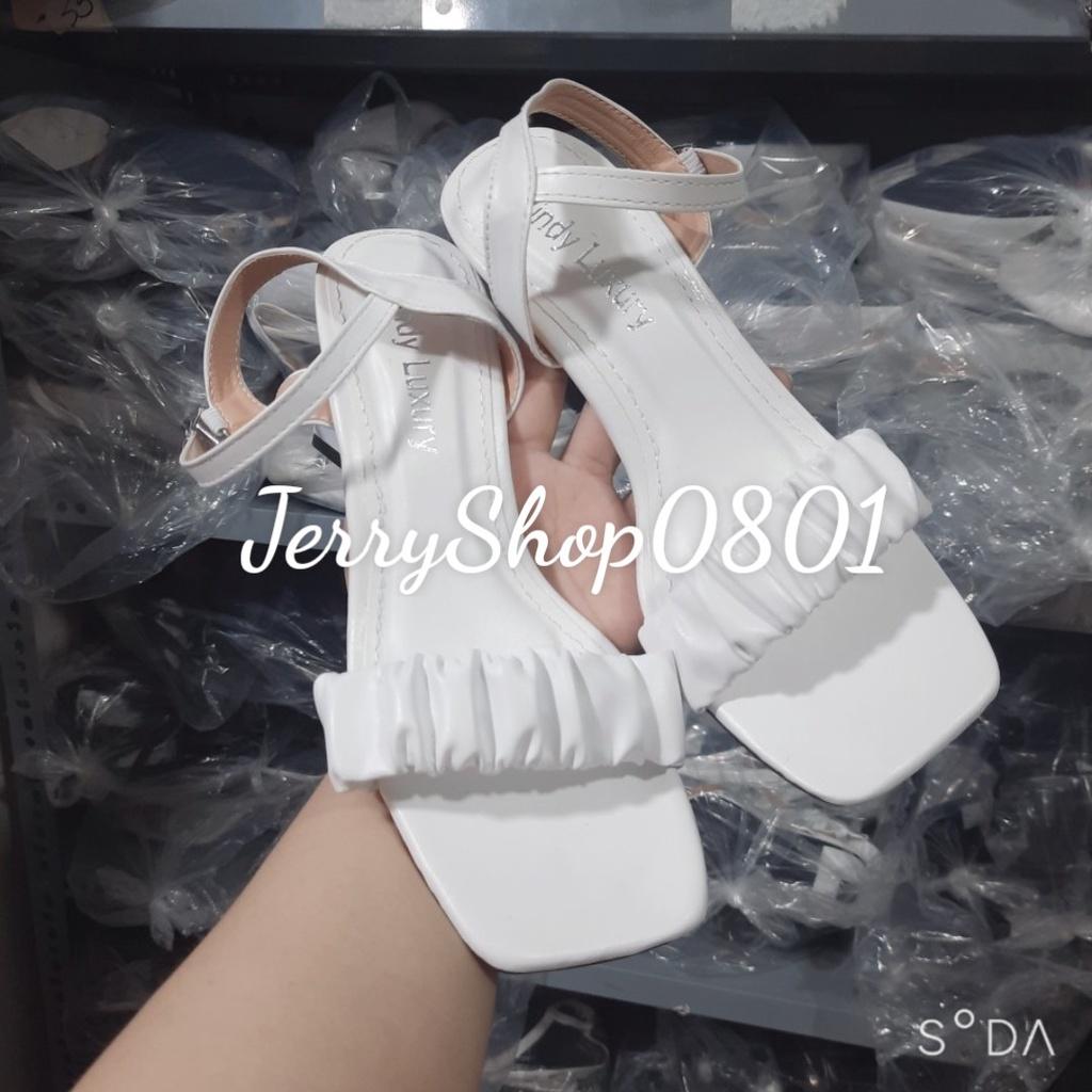 Giày Sandal nữ CAO GÓT 7P QUAI NGANG NHÚN BÈO GÓT TAM GIÁC