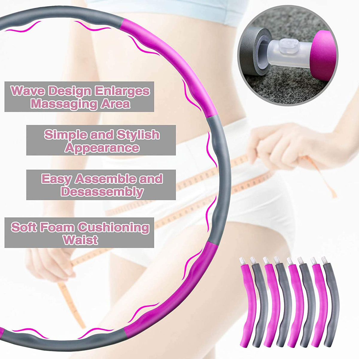 Vòng Lắc Giảm Eo Massage Hoop Với Hạt Massage Lồi Trên Vòng Đường Kính Sau Lắp 98cm Giảm Eo Giảm Mỡ Bụng hiệu quả