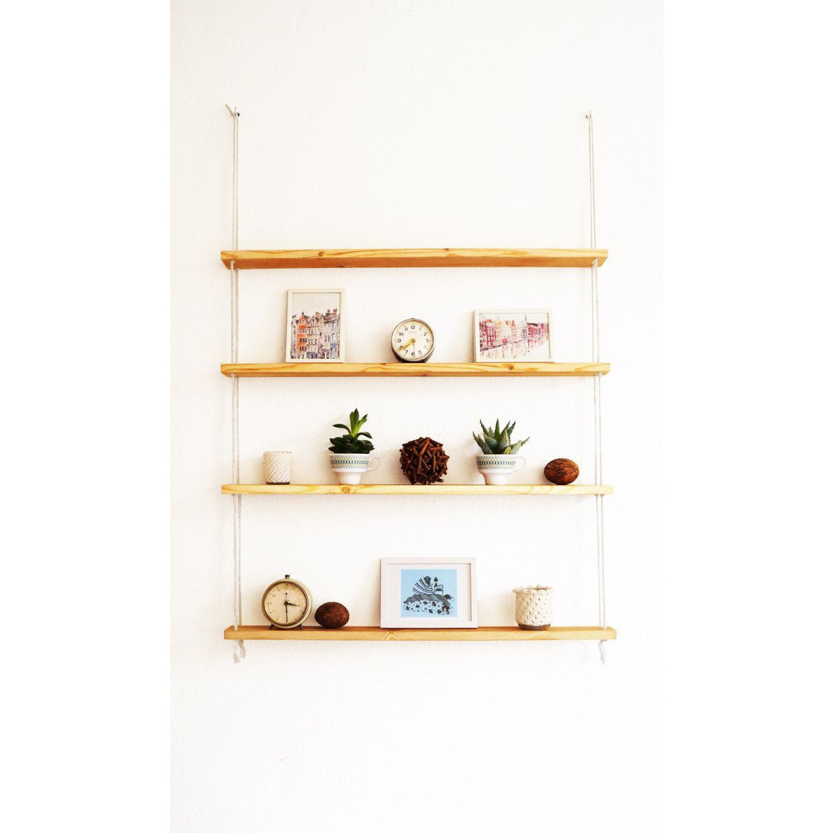 Kệ gỗ treo dây trang trí 4 tầng mặt kệ 60x15cm