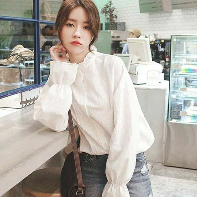 Áo sơ mi ren cổ đứng dài tay ulzzang