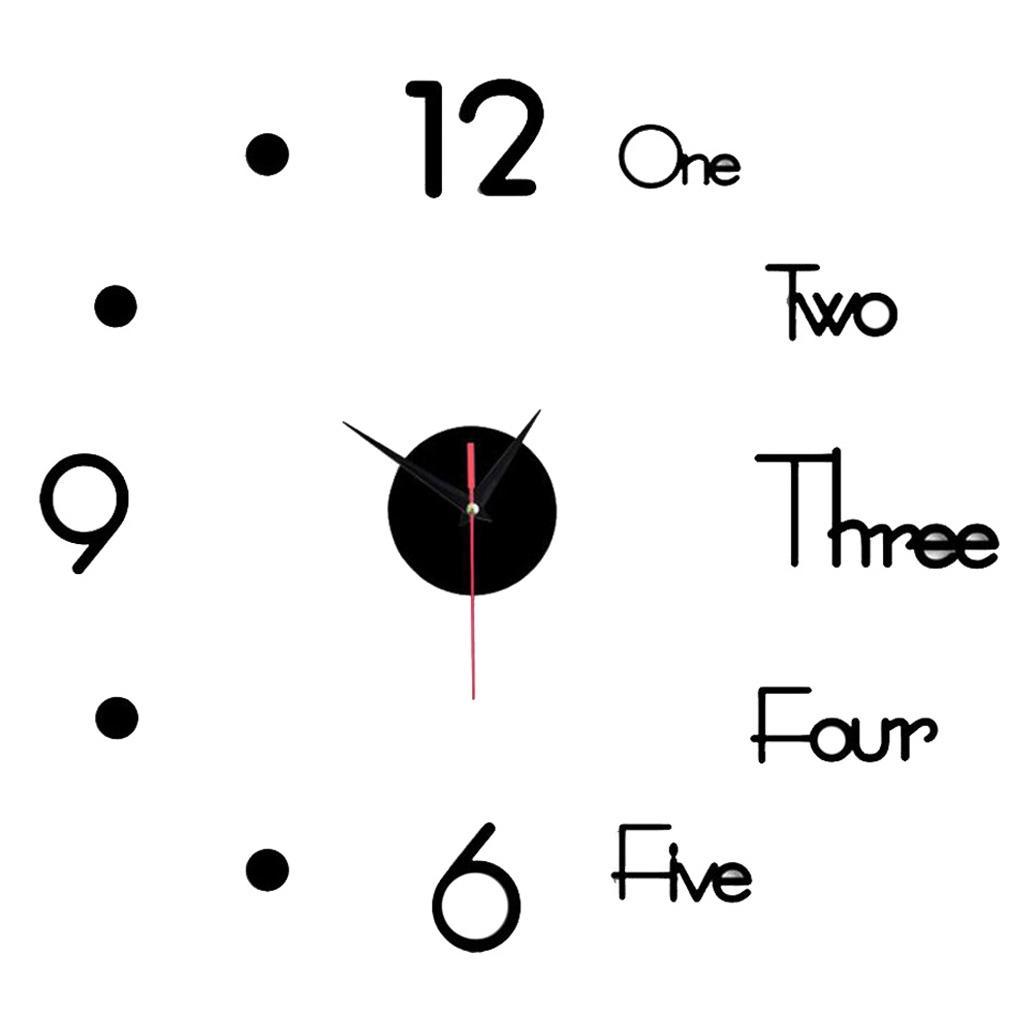 Silent Decorative Wall Clock Punching-free for Study Room Kitchen Black_S
