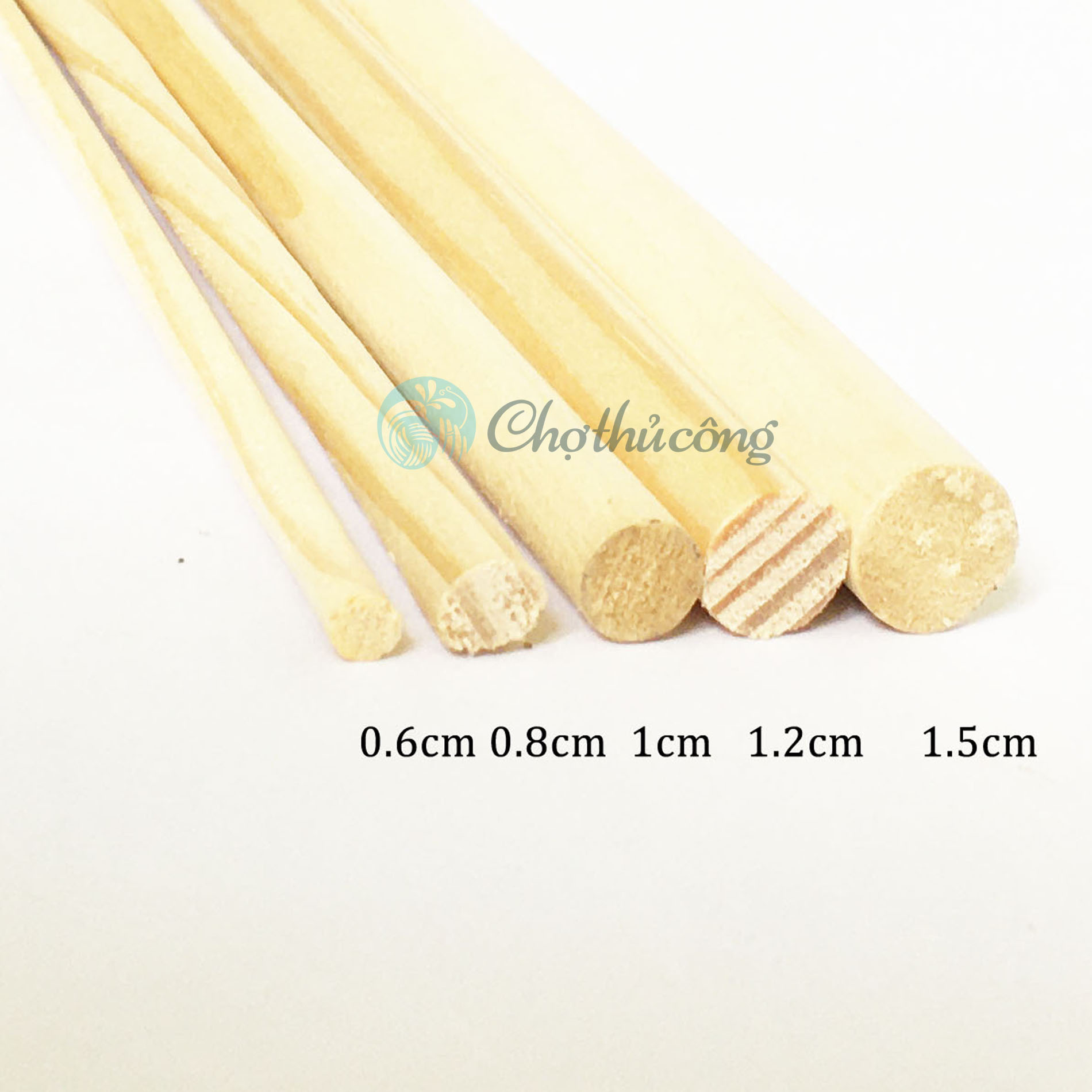 Thanh gỗ thông, thanh gỗ tròn phi 1-3cmx50-60cm, cây gỗ tròn làm phụ kiện macrame decor, cây treo rèm, cây lăn bột hoặc đất sét