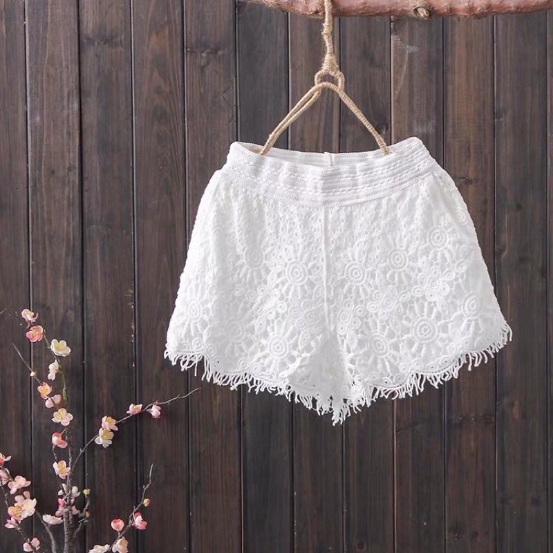 Quần sóc ren nữ có lớp lót cạp chun hàng QC