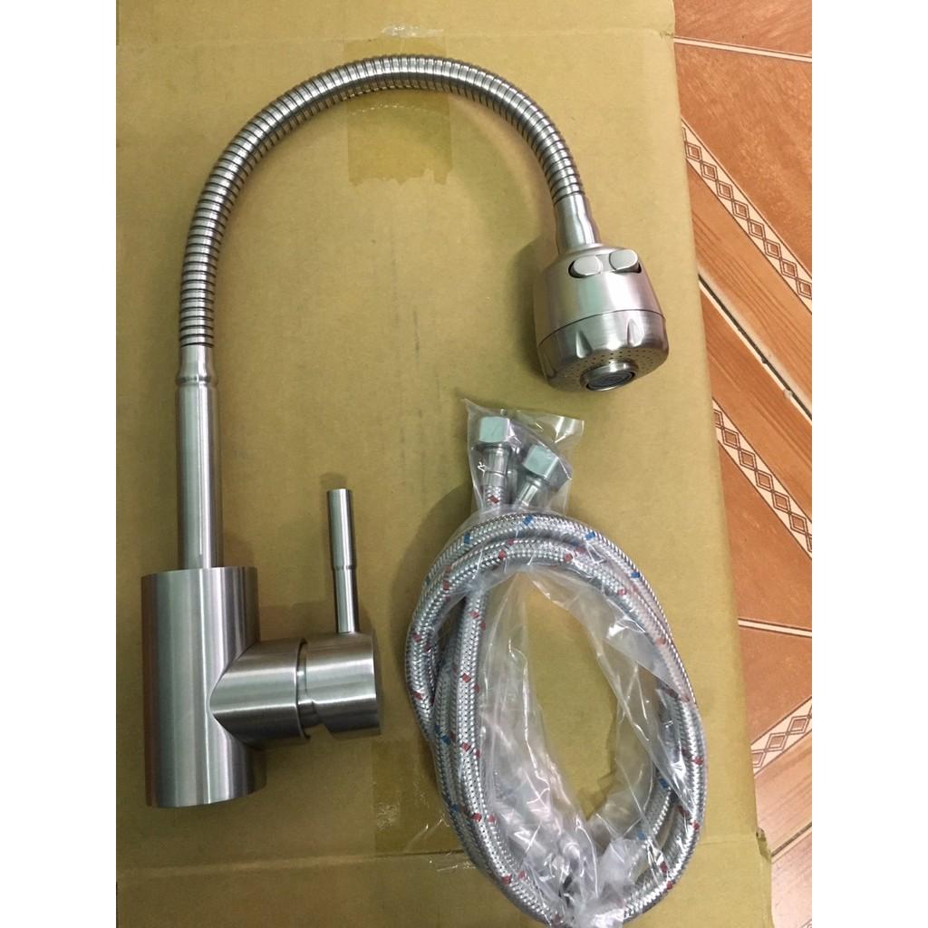 VÒI RỬA CHÉN NÓNG LẠNH CẦN MỀM XOAY INOX 304