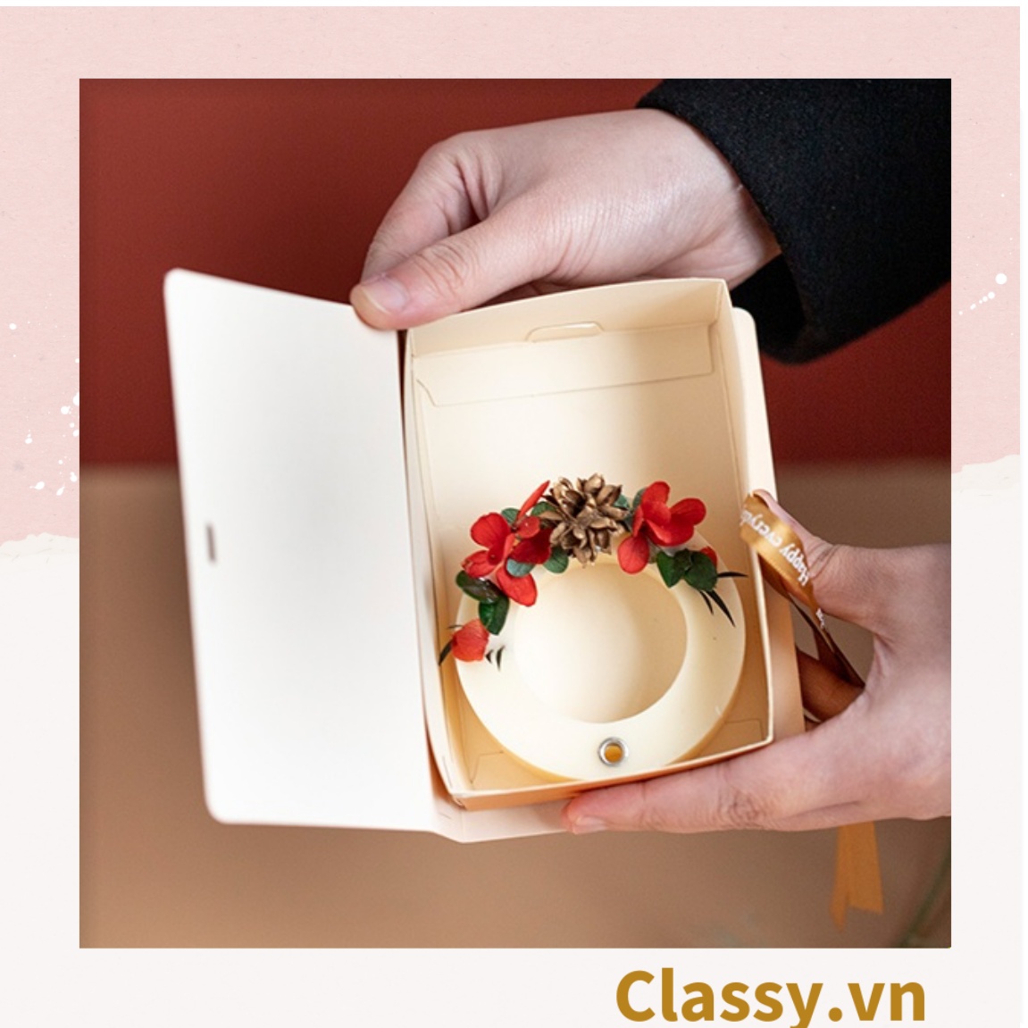 - Hộp giấy đựng quà tặng gắn ruy băng Happy Every, đựng son môi, nước hoa, sô cô la vv..