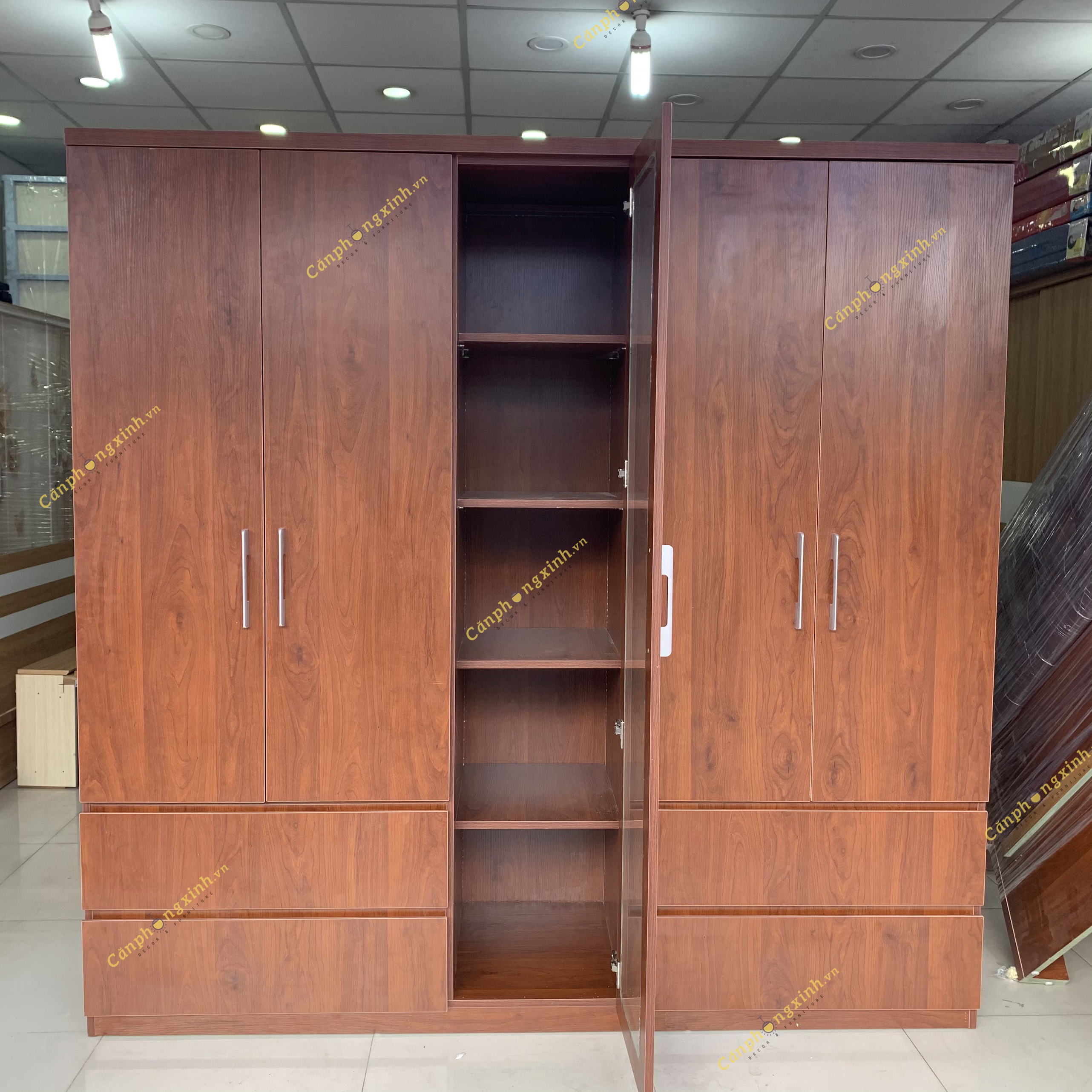 Tủ áo 5 cánh, cánh lọng kính gỗ MDF CPX-T29