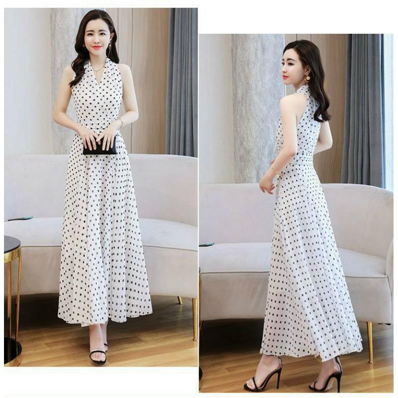 ĐẦM MAXI YẾM XÒE CHẤM BI