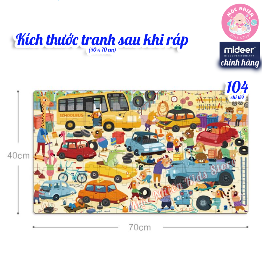 Bộ xếp hình valy Mideer 104 mảnh ghép dành cho bé từ 4 tuổi (Puzzle) - Chủ đề Garage xe ô tô