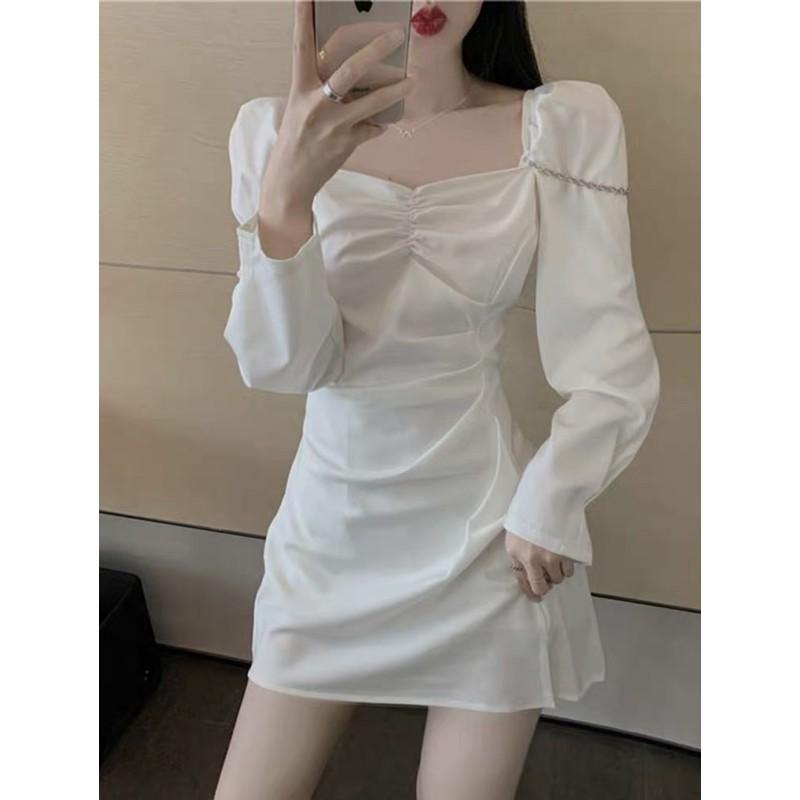 Đầm dáng chữ A nhún eo tay dài phối xích tháo rời