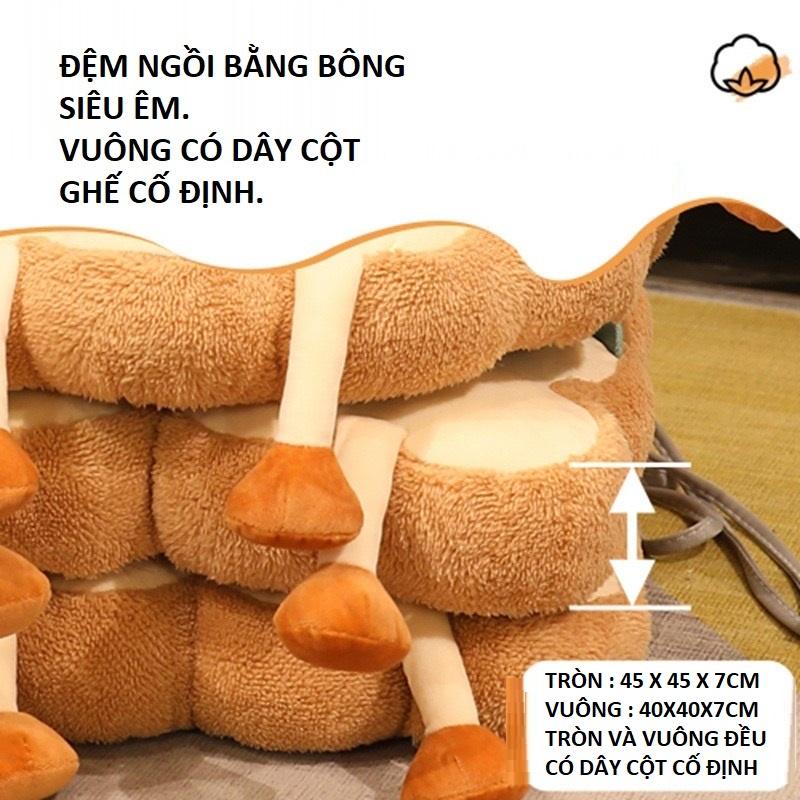 ĐỆM NGỒI BỆT / TỰA LƯNG / NỆM LÓT GHẾ I&quot;M TOAST VẢI NHUNG CAO CẤP CÓ DÂY CỘT SBK135