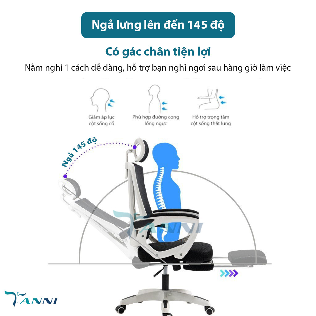 Ghế Xoay Văn Phòng Công Thái Học Ergonomic Có Gác Chân Và Ngả Lưng Sâu Premium G1 , Ghế Xoay Gaming Cao Cấp Nhập Khẩu