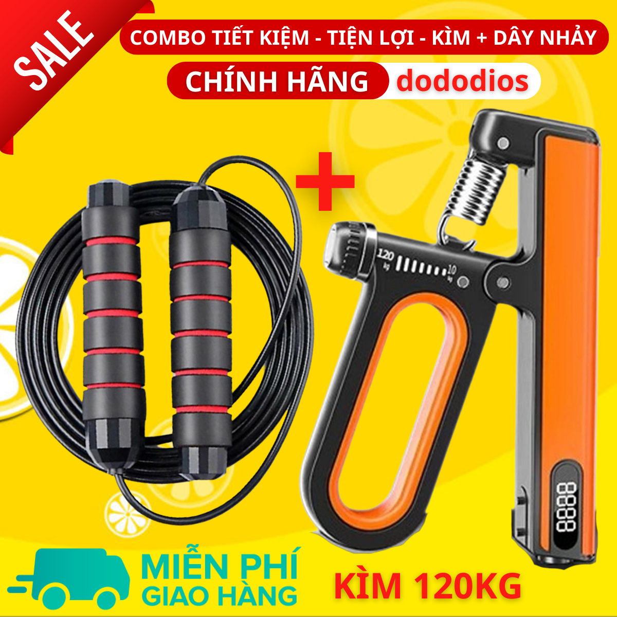 combo kìm bóp tay dây nhảy lõi thép - kìm 60kg 100kg và 120kg - màn hình điện tử đếm số - Hàng Chính Hãng dododios