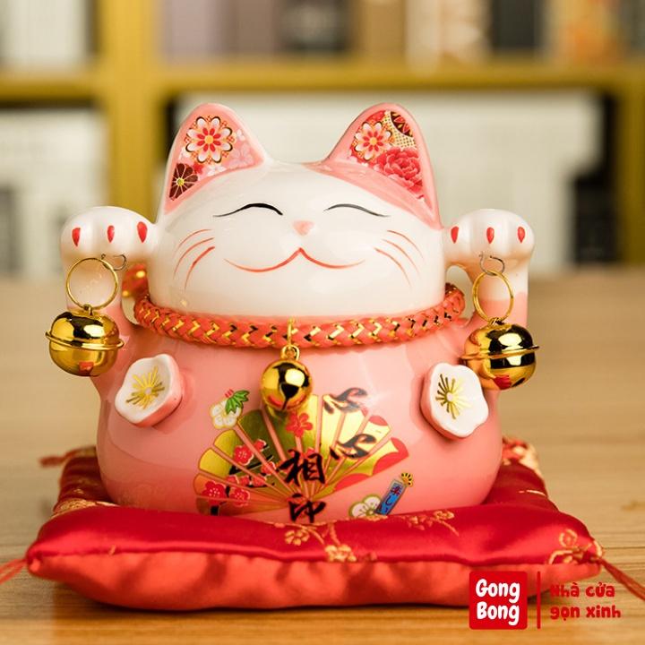 Mèo thần tài bằng sứ có đệm nhung mèo chiêu tài lộc để bàn làm việc oto cửa hàng cho gia chủ