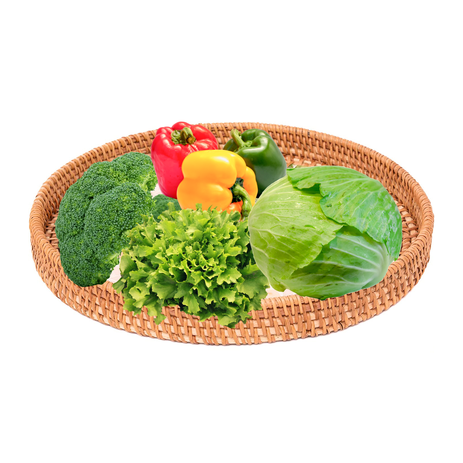 Khay mây đan tròn khảm xà cừ 30cm