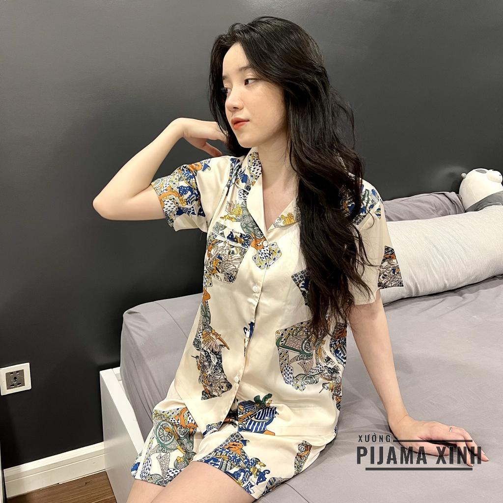 ĐỒ BỘ NỮ - PIJAMA HÀNG THIẾT KẾ Bộ Mặc Nhà Chất Lụa Latin Họa Tiết Vải Cao Cấp Mềm Mịn