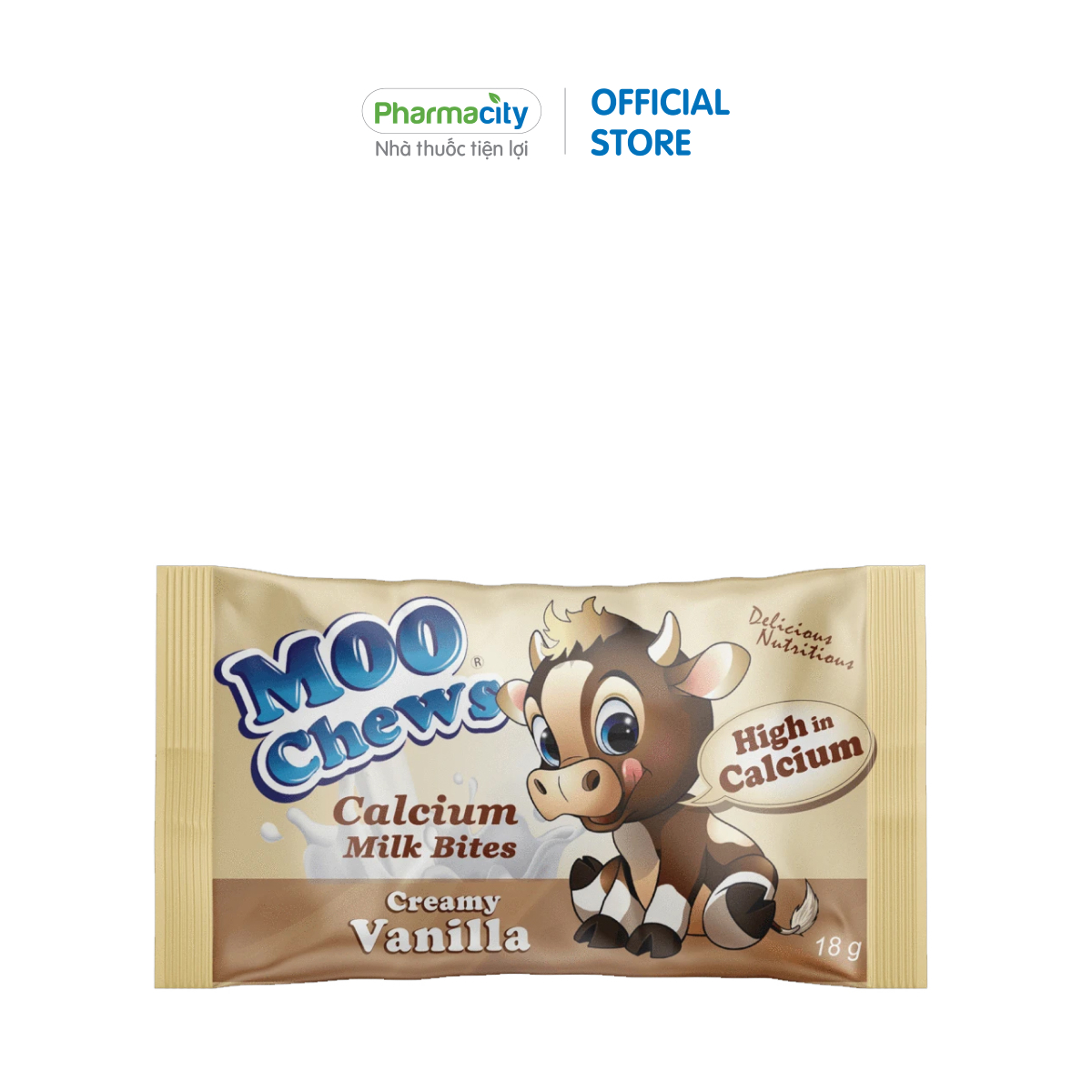 Kẹo sữa bổ sung canxi Moo Chews vị vani (Gói 18g)