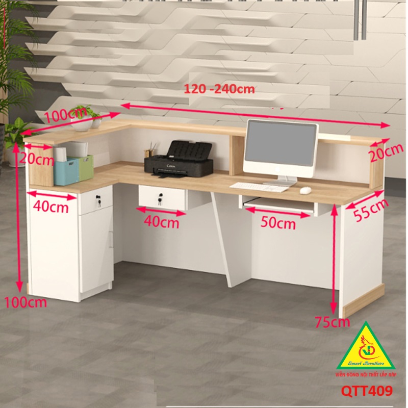 QUẦY LỄ TÂN, QUẦY TIẾP TÂN, QUẦY TÍNH TIỀN, QUẦY THU NGÂN QTT409 - Nội thất lắp ráp Viễn Đông Adv
