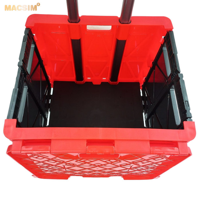 Hộp đựng đồ xếp gọn có bánh, tay kéo tiện ích kích thước 51cm x 55cm x 40cm - hộp đựng đồ trong cốp ô tô - hộp đựng đồ gấp gọn nhãn hiệu Macsim chất liệu PP cao cấp màu đen, đỏ