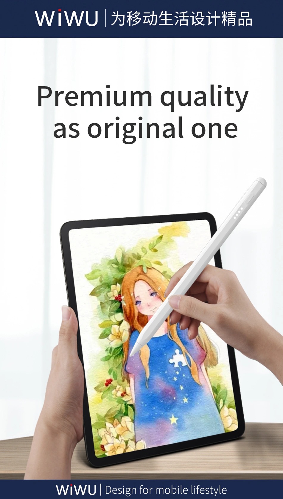 Bút Cảm Ứng Wiwu Pencil W Hít Nam Châm Và Sạc Có Chỉ Báo Pin Dành Cho iPad 8.3/10.9/11/12.9INCH - Hàng Chính Hãng