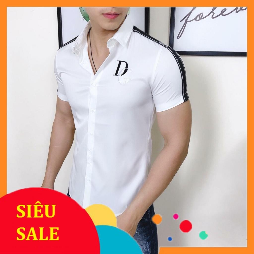 Áo Sơ Mi Nam Ngắn Tay Thêu Họa Tiết DG855 Thời Trang Chất Vải Đẹp,Cao Cấp