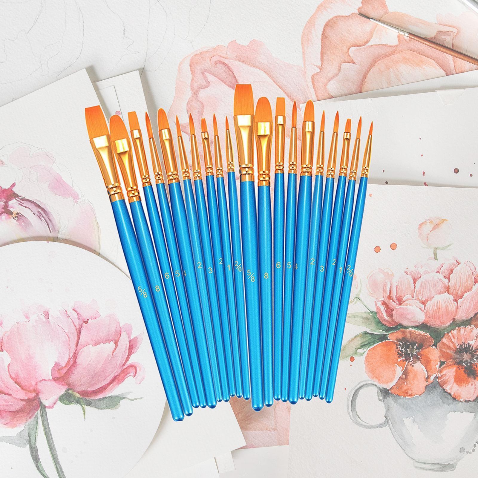 20x Paint Brush Pen Set Paintbrush Portable Professional Nylon Hair Flat Watercolor Oil Painting Brush Pen for Oil Body Face Painting Adults