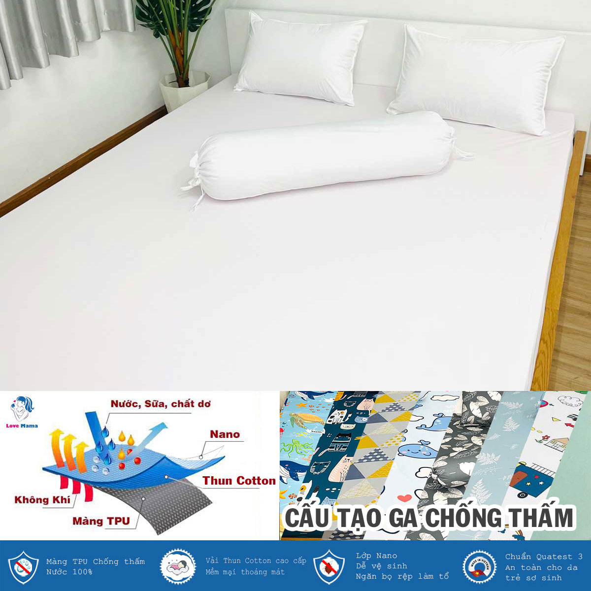 Ga chống thấm Cotton cao cấp trơn một màu trắng cho bệnh viện phòng khám