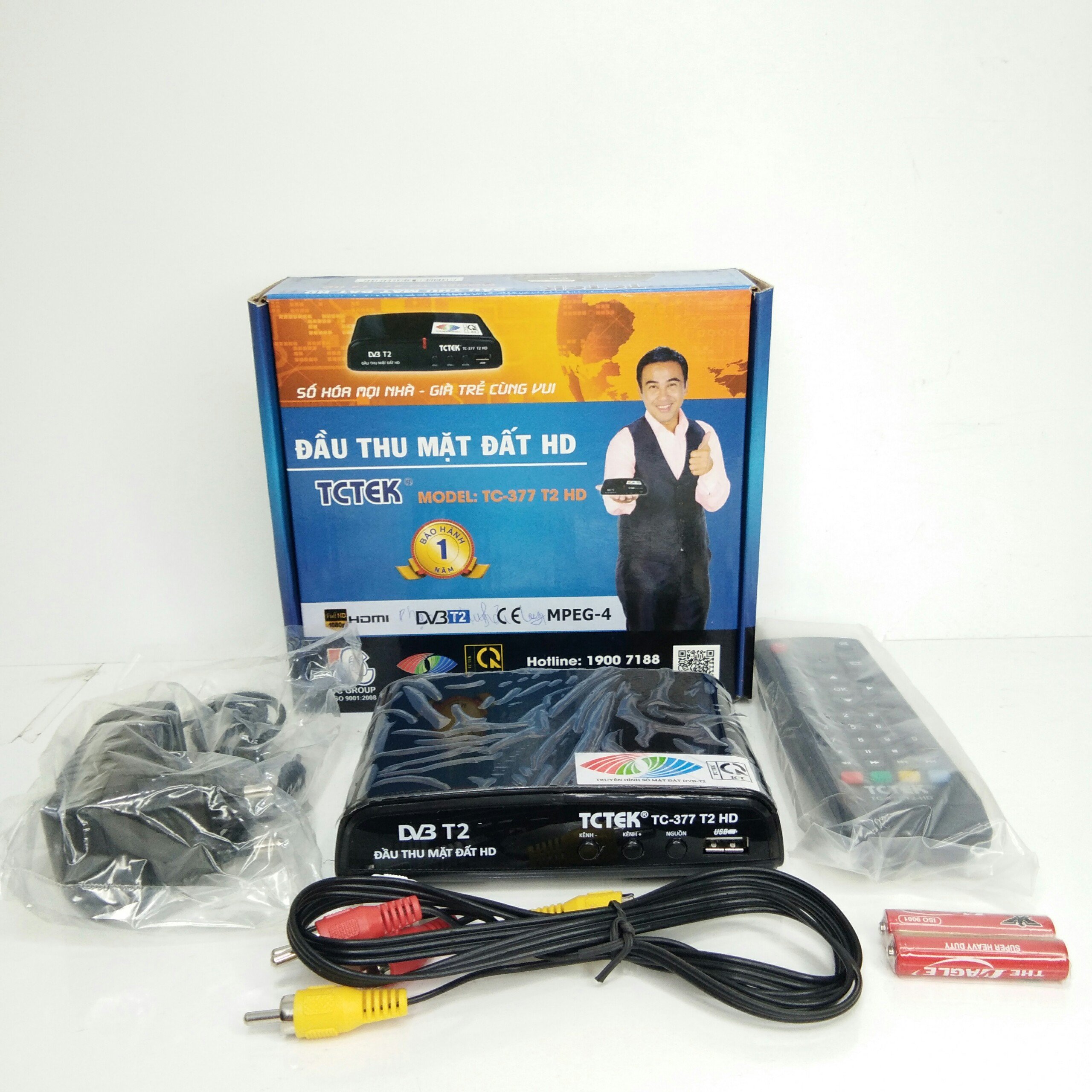 combo đầu thu kỹ thuật số DVB T2 TCtek 377 + anten khuếch đại + dây 15 mét. Hàng Chính Hãng.