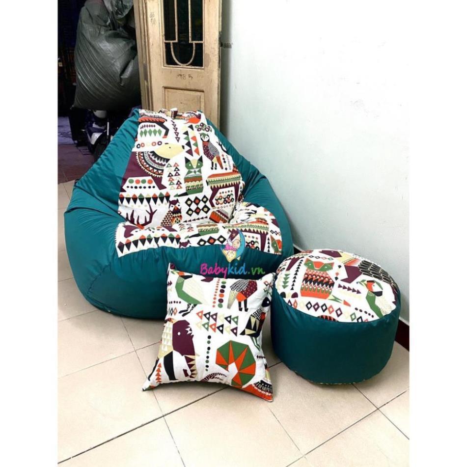 Ghế hạt xốp size L, có sẵn xốp, canvas hình thú mix cổ vịt