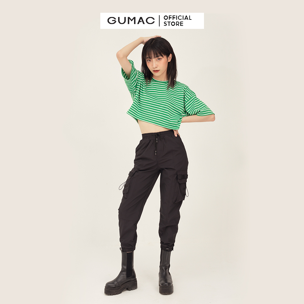 Áo croptop nữ sọc ngang GUMAC phong cách unisex năng động ATB343