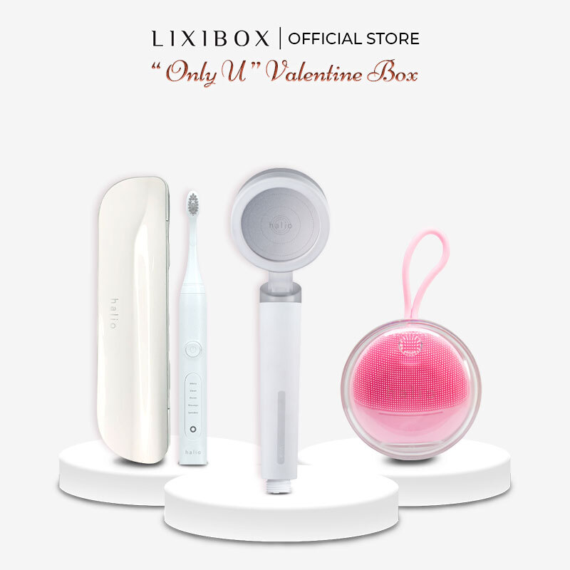 Box Valentine OnlyU ( Vòi Sen Tăng Áp Lọc Nước Halio, Bàn chải đánh răng điện Sonic Whitening Toothbrush Pro White, Máy Rửa Mặt Cho Da Nhạy Cảm Pink)