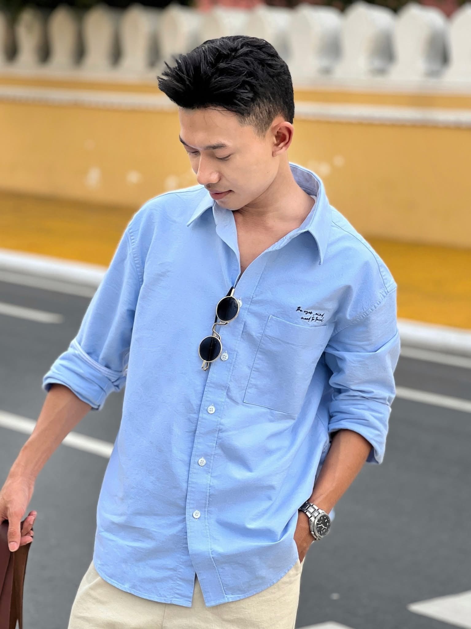 Áo sơ mi tay dài nam thêu túi Form Loose - RT 10S25SHL030 | ROUTINE CÀ MAU