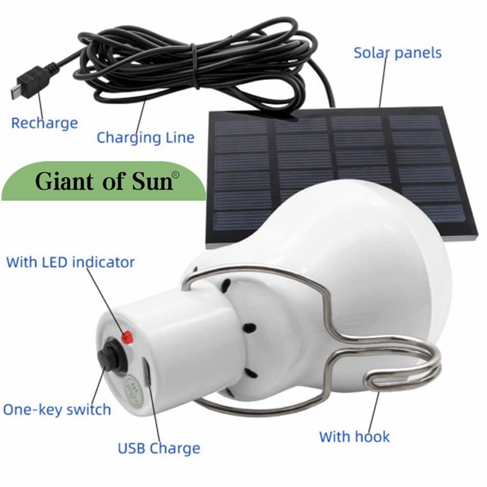 Portable LED Bulb Light Camping Solar Powered Panel Hanging Lamp Indoor