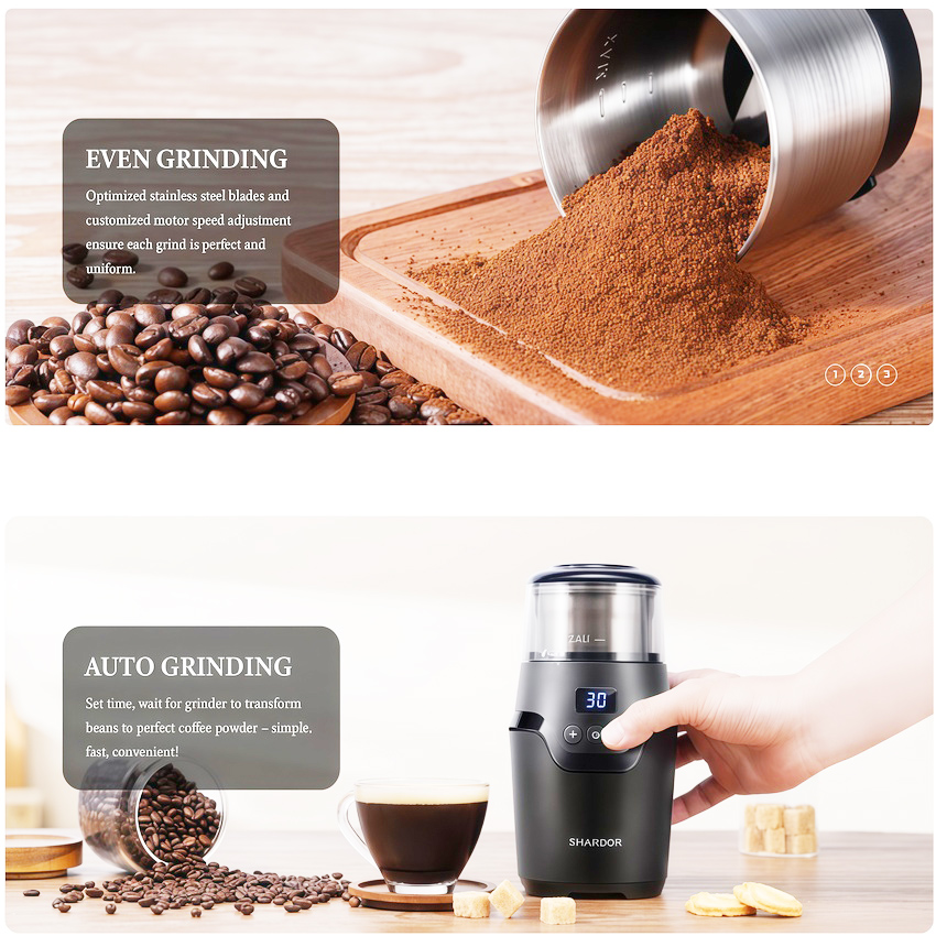Máy xay hạt cà phê và gia vị đa năng thương hiệu Anh Quốc cao cấp Shardor CG639 điều chỉnh độ mịn - Hàng chính hãng