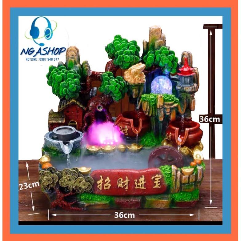 Thác nước phong thuỷ để bàn và đài phun nước,tiểu cảnh hòn non bộ bể cá mini sáng tạo bánh xe phong thuỷ cỡ lớn 36 cm
