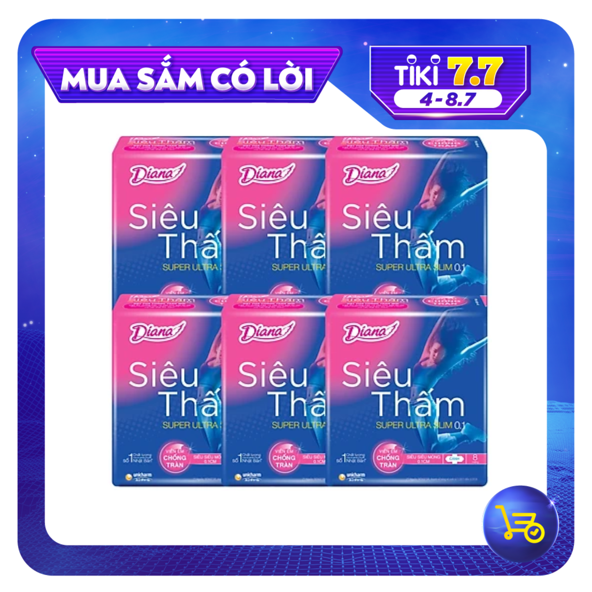 Combo 6 Băng Vệ Sinh Diana Siêu Thấm Siêu Mỏng 0.1 (Gói 8 Miếng)