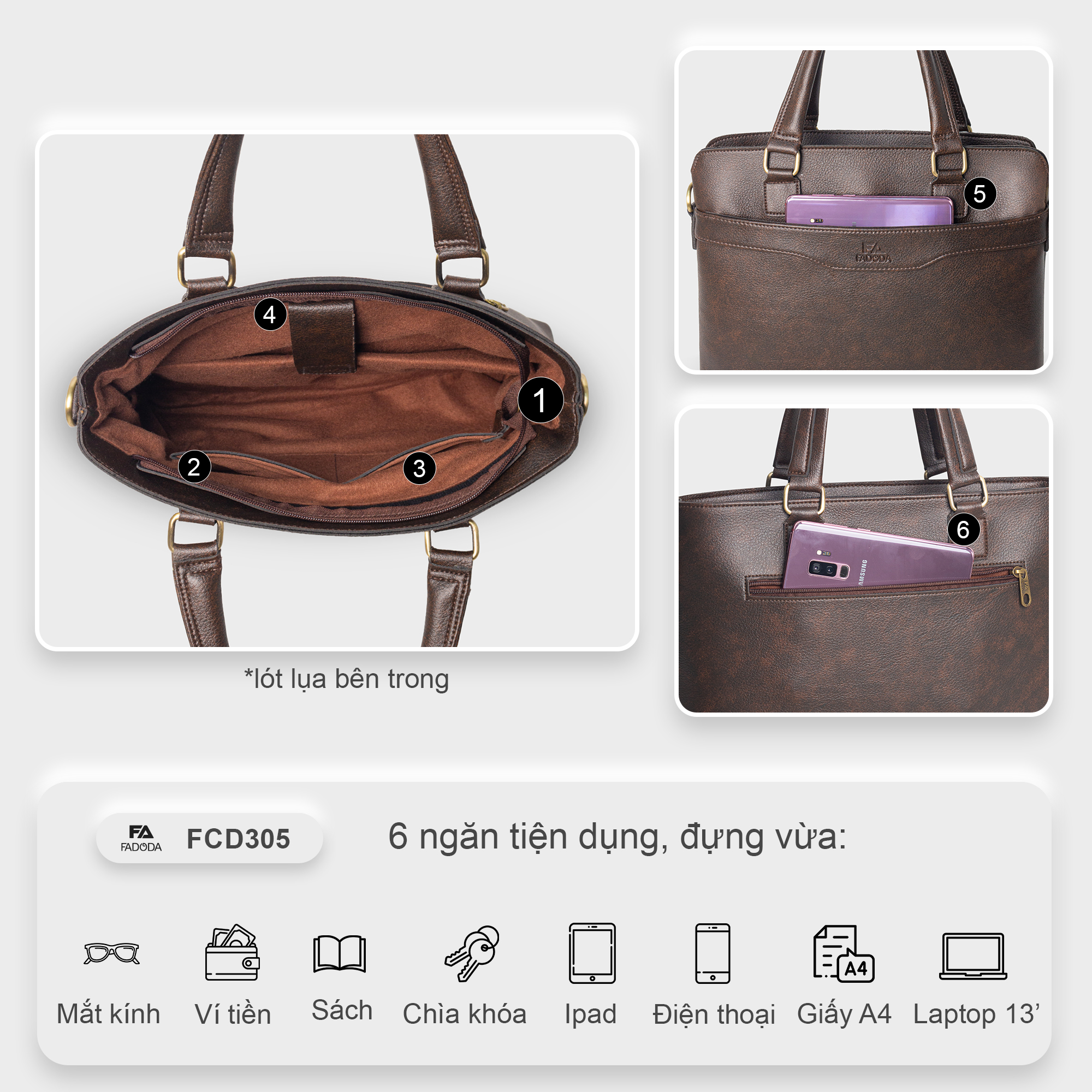 Cặp công sở thời trang unisex đa năng FADODA FCD305