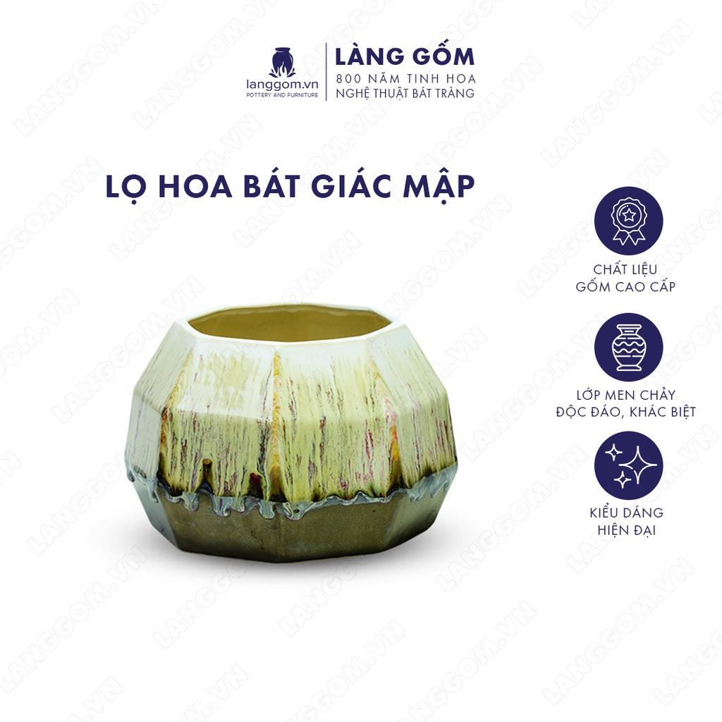 Bình hoa, lọ hoa Gốm sứ Bát Tràng cao cấp Men chảy bát giác mập dùng làm quà tặng, trang trí - Làng Gốm Bát Tràng