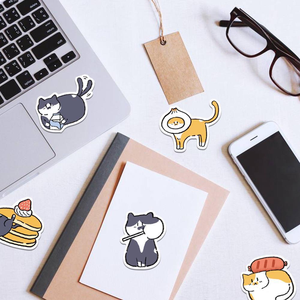 Sticker mèo xám và mèo vàng hoạt hình cute trang trí mũ bảo hiểm,guitar,ukulele,điện thoại,sổ tay,laptop-mẫu S41