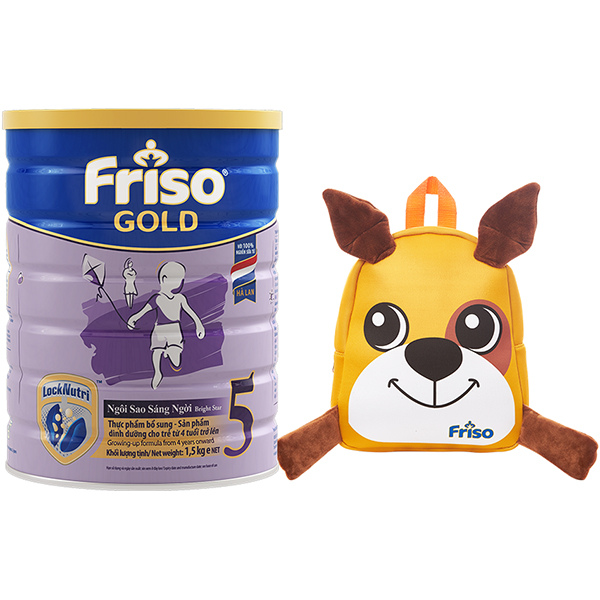 Sữa Bột Friso Gold 5 Cho Trẻ trên 4 tuổi 1.5kg + Tặng Balo cún con xinh xắn