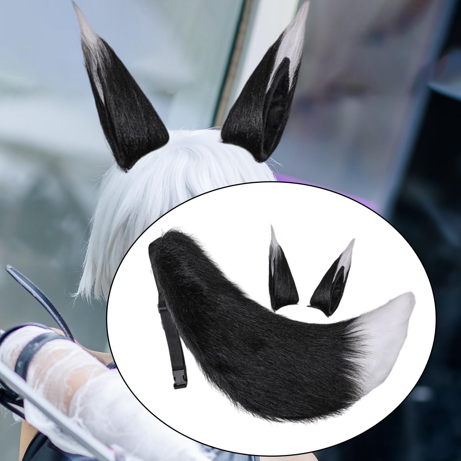 3 Pieces Plush Fox Ears Hair Clip Faux Fur Long Tail Women Girl Headwear Lovely Lolita Headband for Anime Cosplay Prop Christmas Fancy Dress