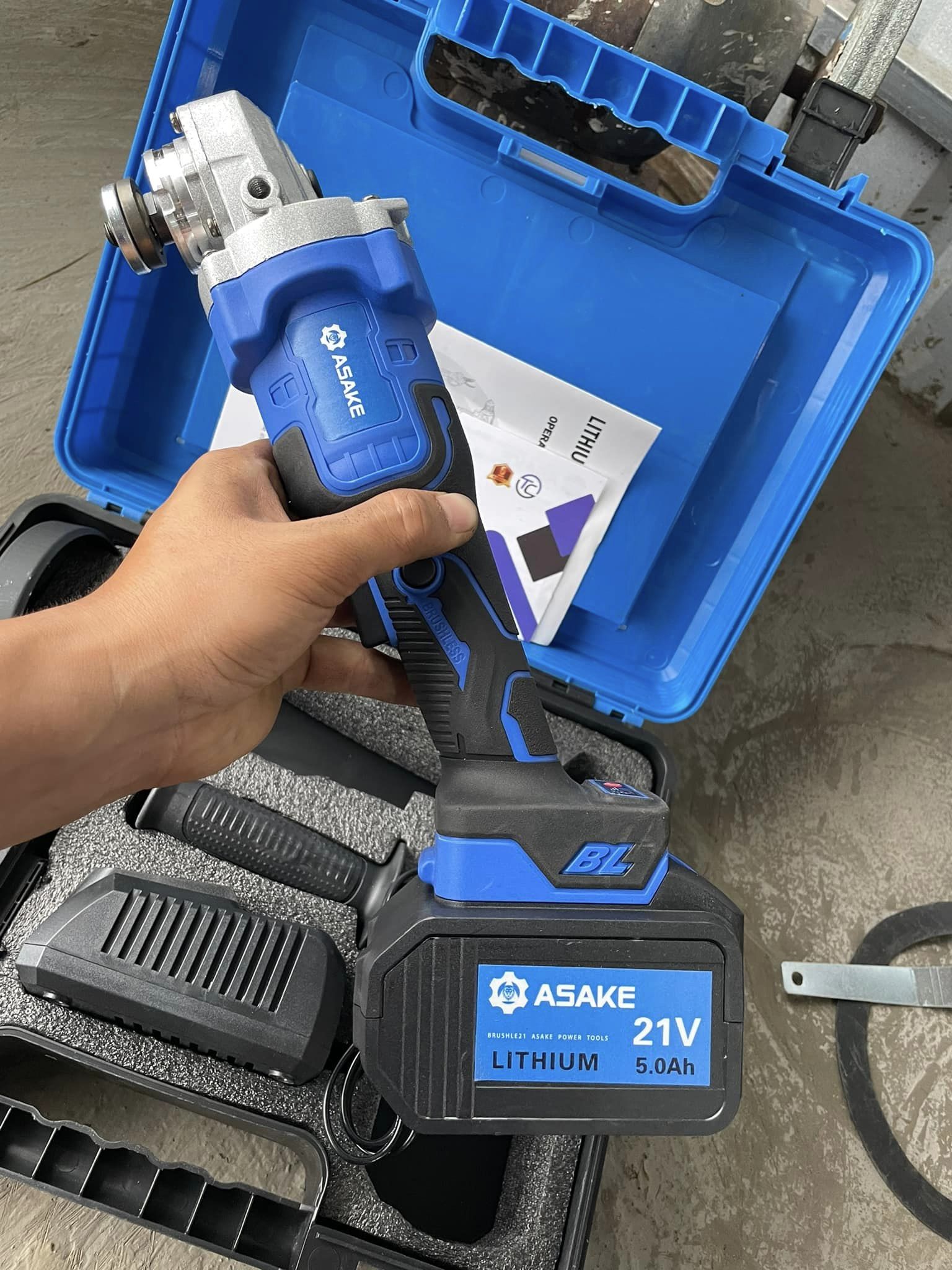 Máy Mài Pin ASAKE 21V Pin Khủng 15 Cell, Động Cơ Không Chổi Than, 100% Dây Đồng - Bảo Hành 12 Tháng