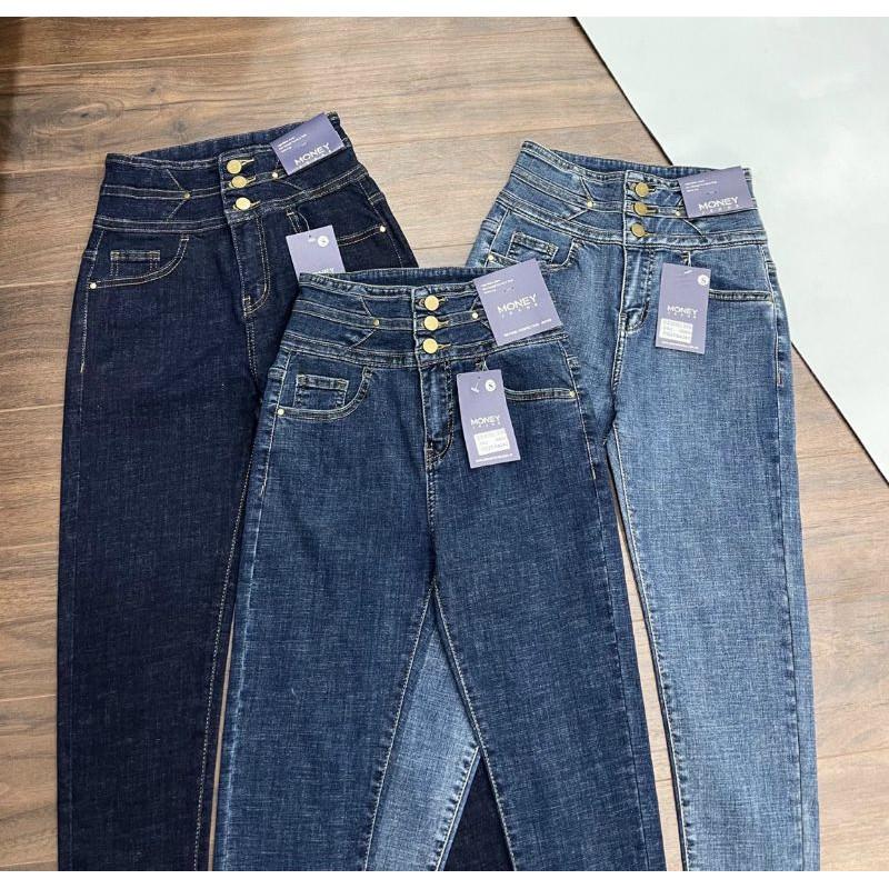 Quần jeans nữ lưng cao 3 nút chất jeans giấy cao cấp - D0424