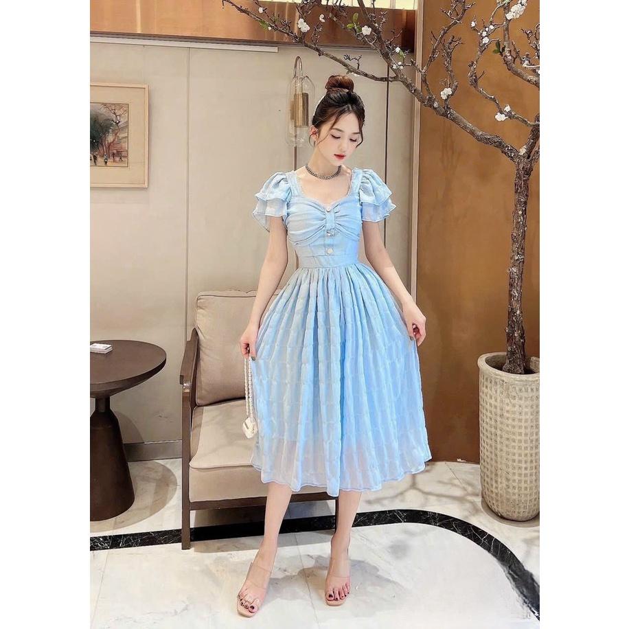 Váy đầm nữ maxi dáng xòe chất xốp nhúng tay bèo có lót