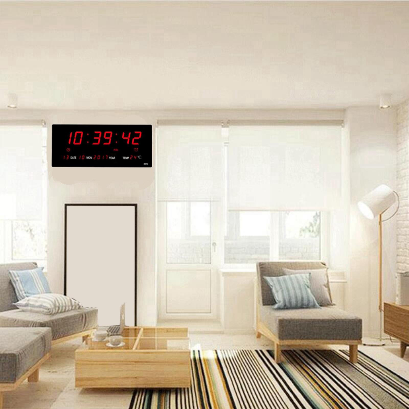 Digital Clock, Large LED Word Display Digital Wall Clock, 12/14H Digital Alarm Clock with Day and Date,Indoor Temperature,Snooze,12/24Hfor Home,Office