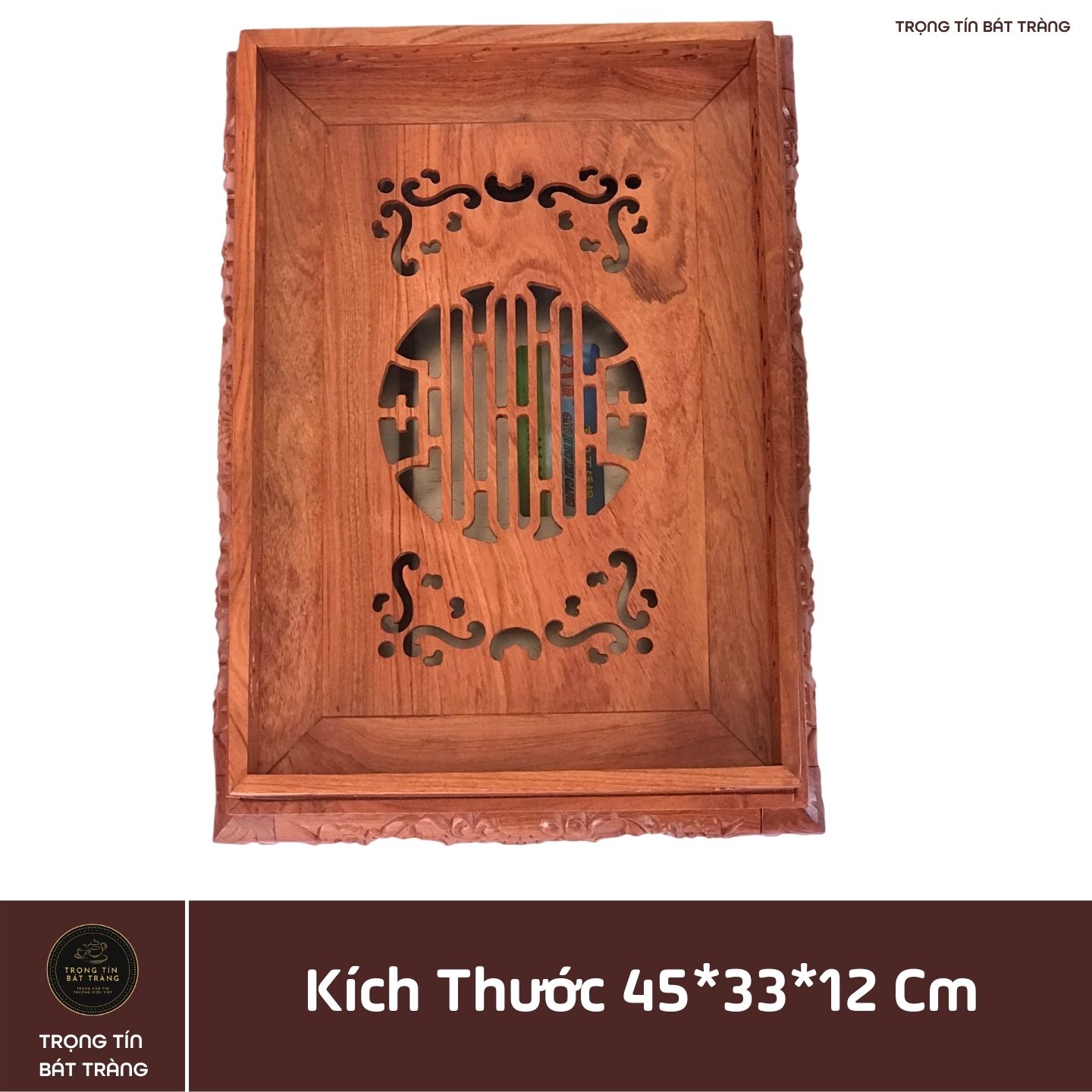 KT 77 Khay Trà Gỗ Hương Đá  Chân Quỳ Kích Thước 45*33*12 Cm