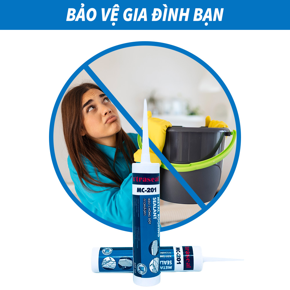 Keo chống dột ngoài trời X’traseal chịu nhiệt chống thấm phủ sơn màu xám MC-201 300ml